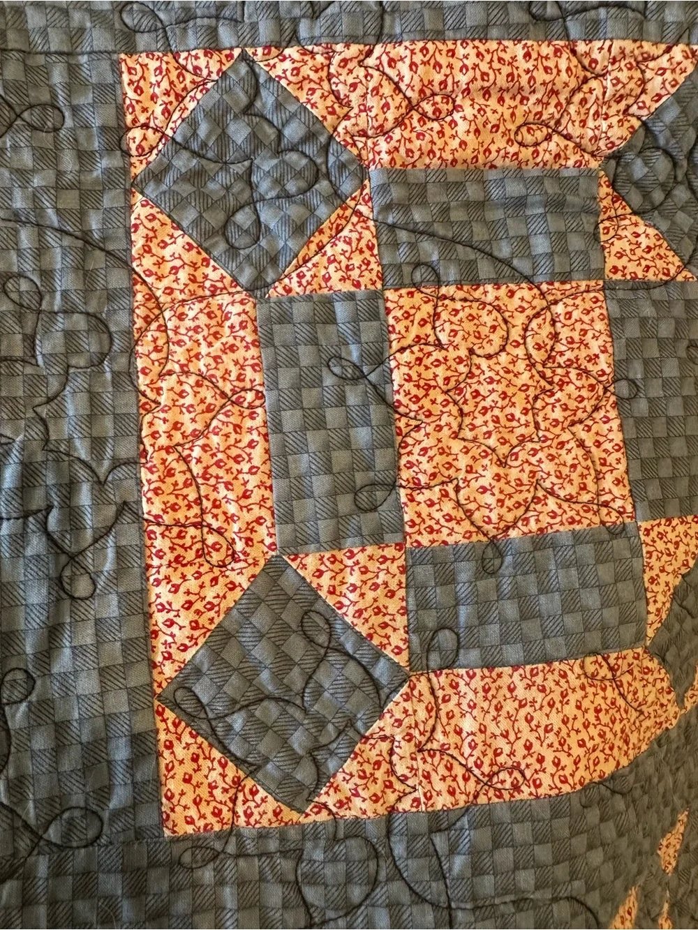 Blue and red Patchwork Quilt -handmade